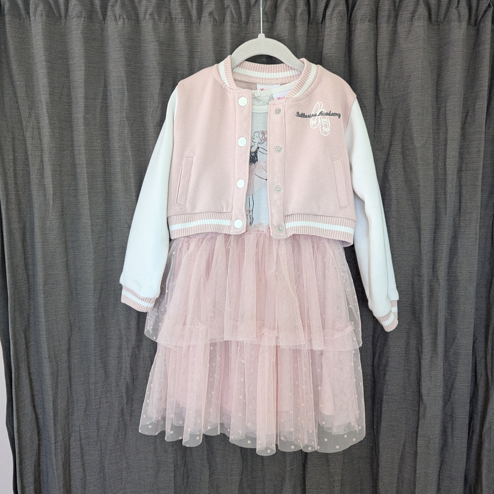 Little Lass Pink and White Casual Dress Set